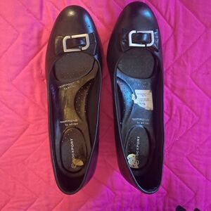 Rockport Women's Black Wedges with Silver Buckle